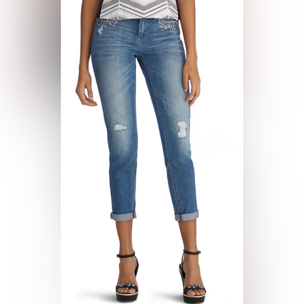 WHBM Girlfriend Jeans size 10 Rhinestones Distressed